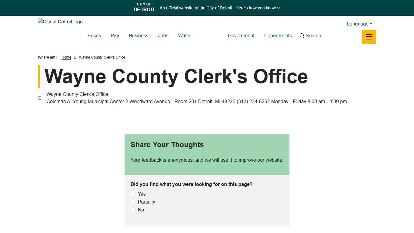 Wayne County Clerk's Office | City of Detroit