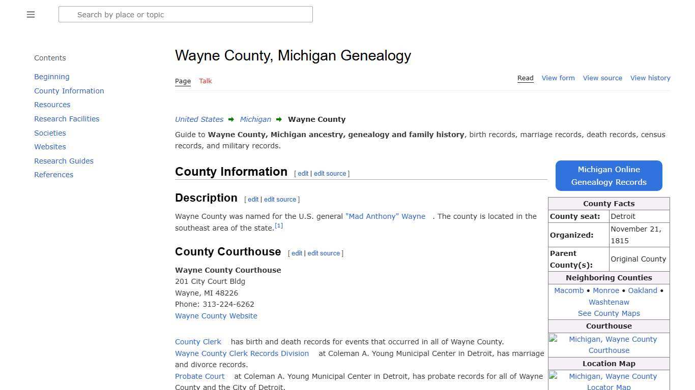Wayne County, Michigan Genealogy • FamilySearch